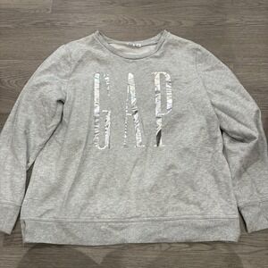 GAP Gray With Silver GAP Long Sleeve Round Neck Sweatshirt Women's Size Large